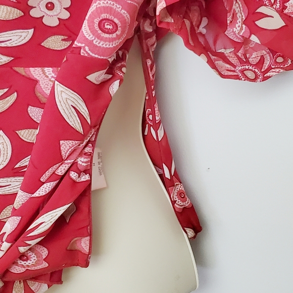 Hale Bob Sheer Red Cowl Top Floral Vintage - Picture 5 of 8